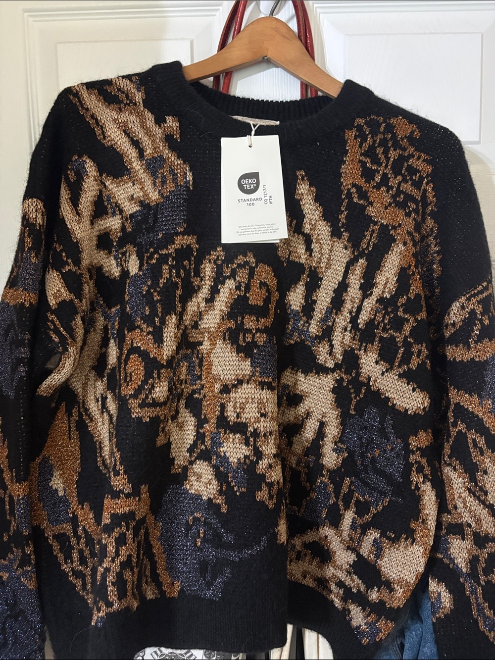 Sezane Irina Sweater Black With Black Jacquard Print - Size XXL